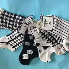 Хлопковые носки с рисунком кота, черные и белые весенне-осенние носки-лодочки, женские дешевые носки,, 6 пара/лот