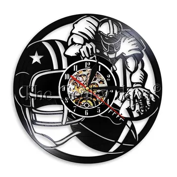 

1Piece Modern Wall Art Handmade Rugby Football Vinyl Record Wall Clock Home Decor Sport Time Clock Perfect Gift For Rugby Lover