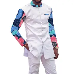 Африканский костюмы для мужчин Лоскутная рубашка с белыми брюками Анкара брюки наборы для ухода за кожей Индивидуальные Свадебная