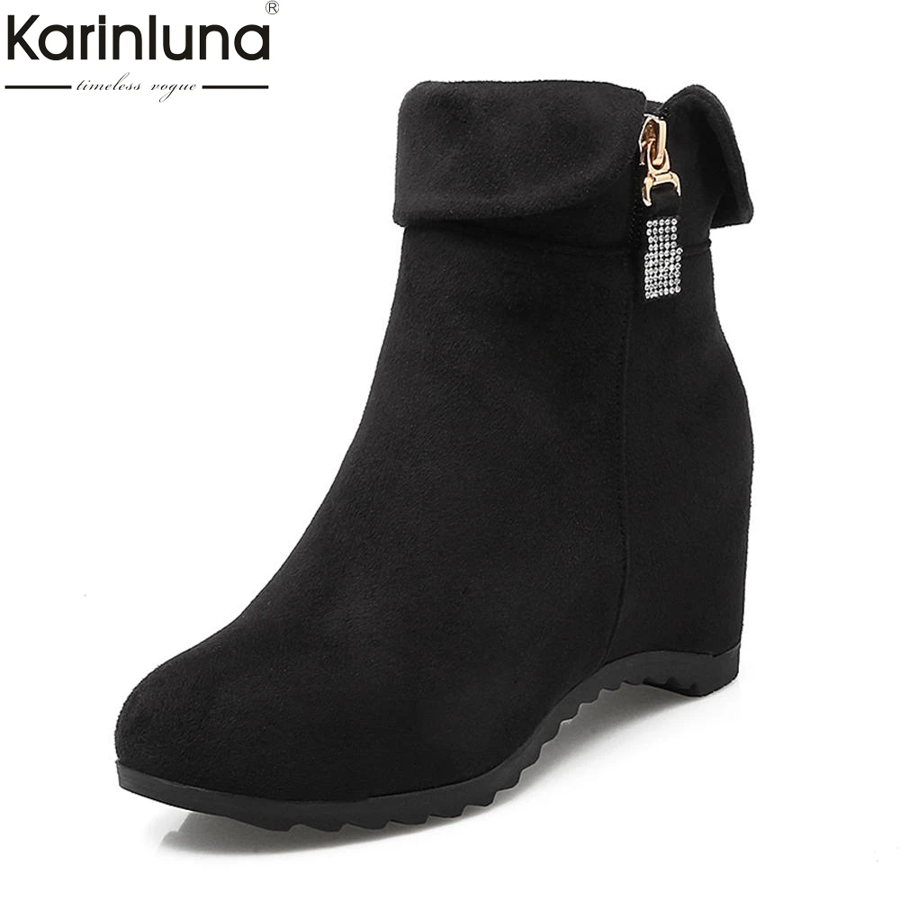 

Karinluna 2018 Large Size 34-43 Wholesale Wedge Heels Zip Up Winter Boots Woman Shoes Hot Sale Solid Elegant Ankle Boots Female