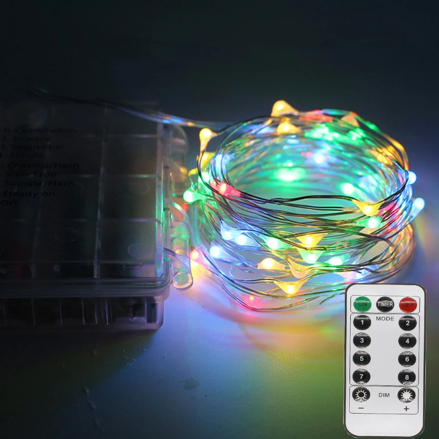 5M 10M RGB Led Christmas String Light With Remote Controller Battery Powered LED Copper Wire ...