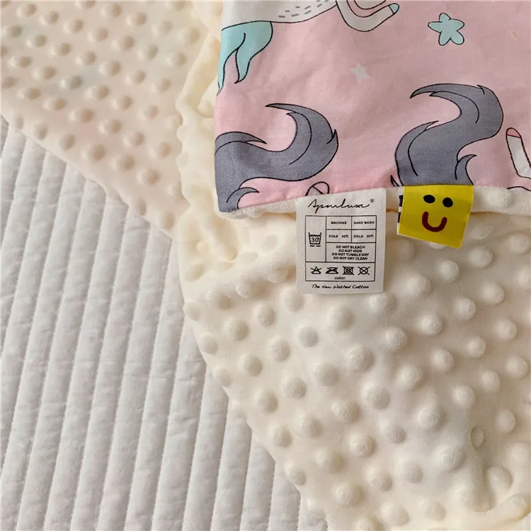 110X150 см 3D точка зерна 2 слоя для лица из чистого хлопка Минки dot Мягкая накладка на заднюю панель из тепловой малыша одеяло детское одеяло, дети, покрывало, стеганое одеяло