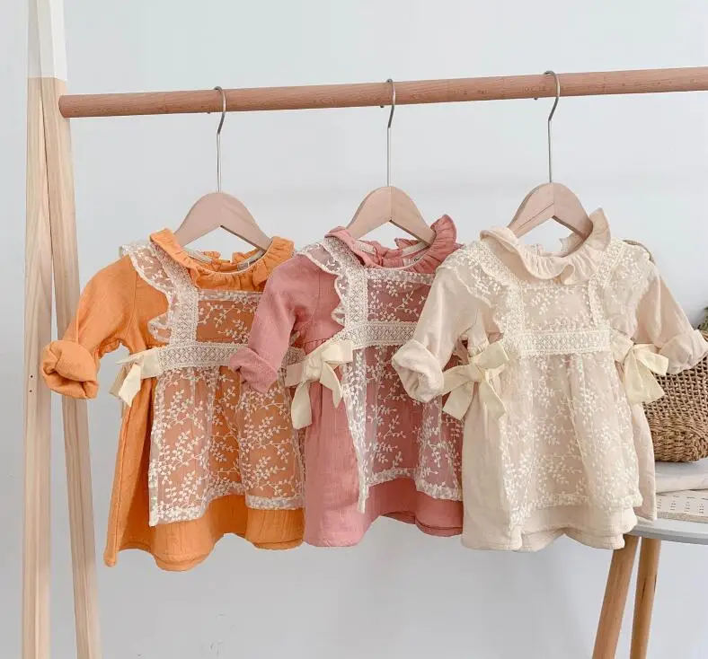 

2019 Korean Style Girls Ruffles Patchwork Dress Fashion Autumn Cotton Lace Girls Dresses 0-5 Years PX198