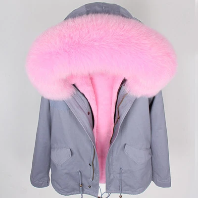 OFTBUY, зимняя женская куртка, большое пальто из натурального меха, парка, воротник из красного лисьего меха, подкладка из искусственного меха, камуфляжная розовая короткая куртка, модная новинка - Цвет: Армейский зеленый