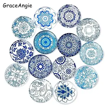 

Mix Blue Flower Style Flat back Resin Cabochons Cameo Glass Flatback For earrings Necklace Brooches Handmade DIY Gift 20pcs