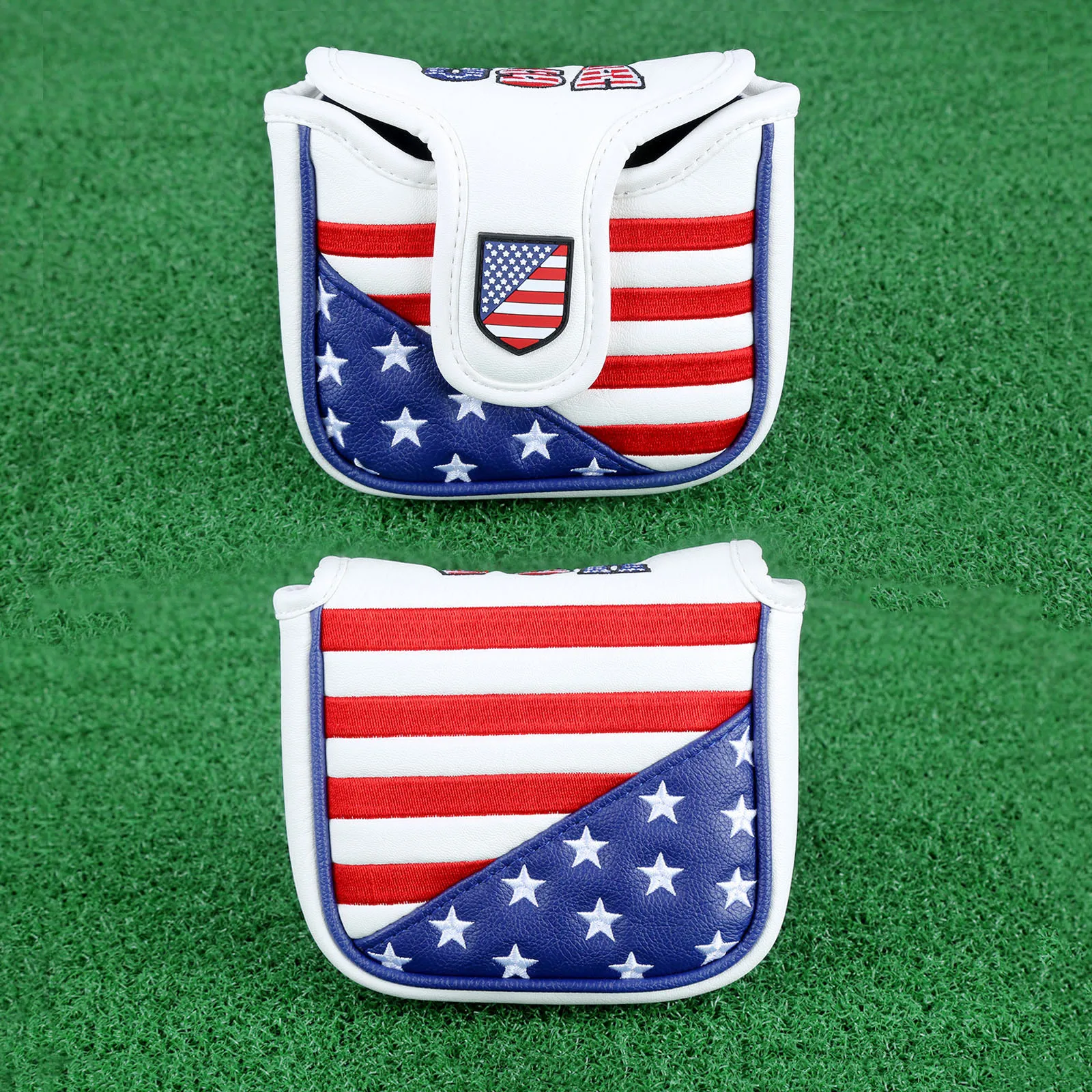 1 قطعة المغناطيسي إغلاق جولف ماليت مضرب يغطي غطاء الرأس بو الجلود العلم نمط مربع غطاء رأس نادي غولف Headcovers