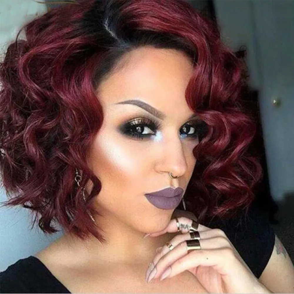 

Factory price 1pc Women Fashion Lady Red Rose Net Short Curly Wavy Sexy Full Wig Synthetic 32cm Cosplay Wigs Stand Mar25