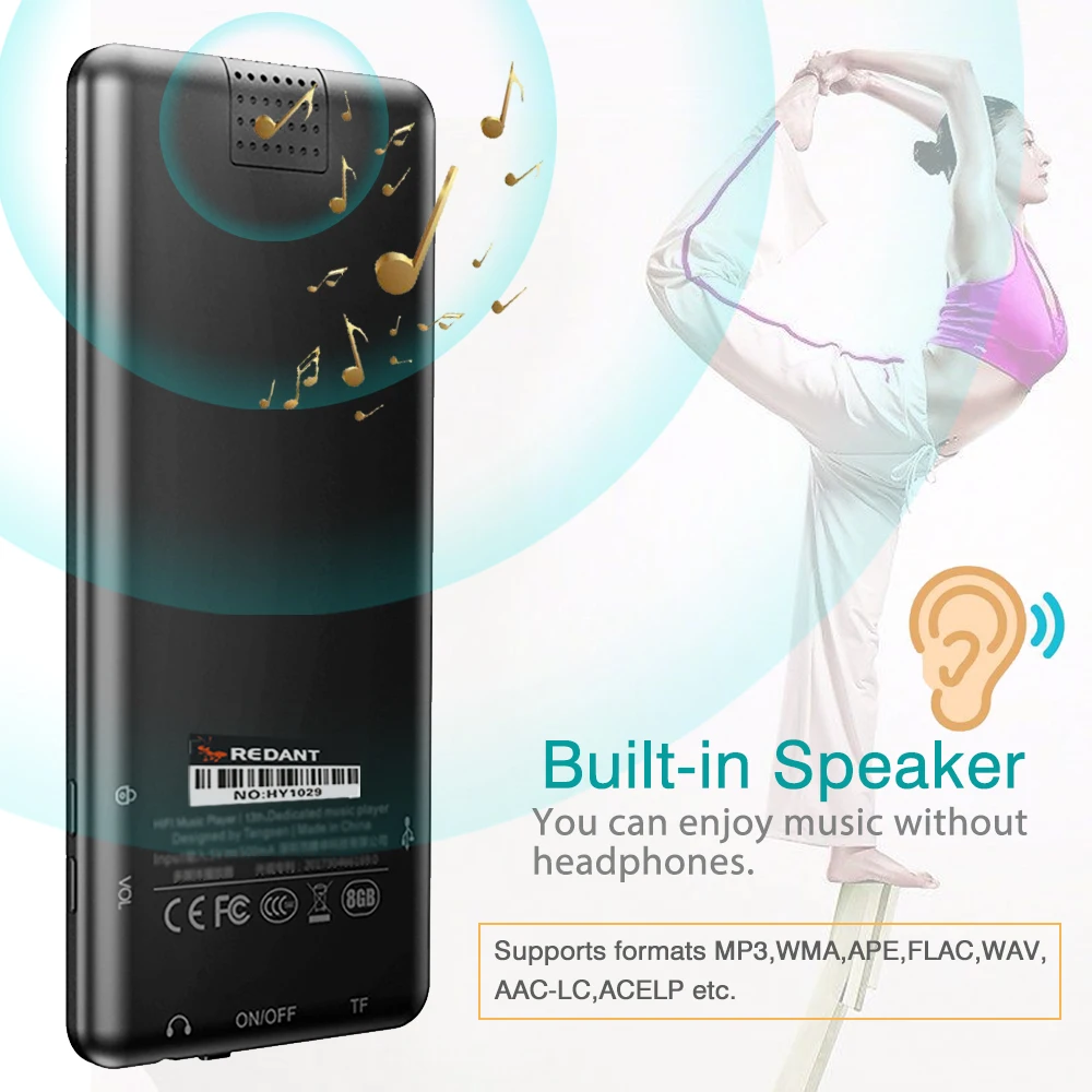 Mp3 плеер с Bluetooth FM радио динамиком наушниками сенсорными кнопками экраном 2 4 дюйма