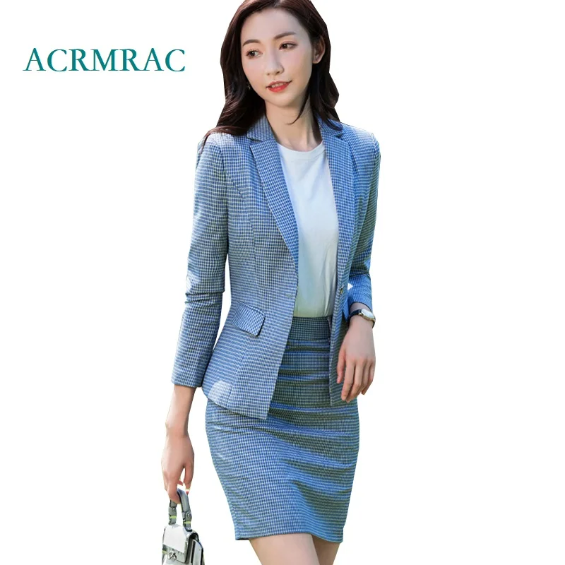 ACRMRAC Women suits Autumn And Winter Slim Small plaid