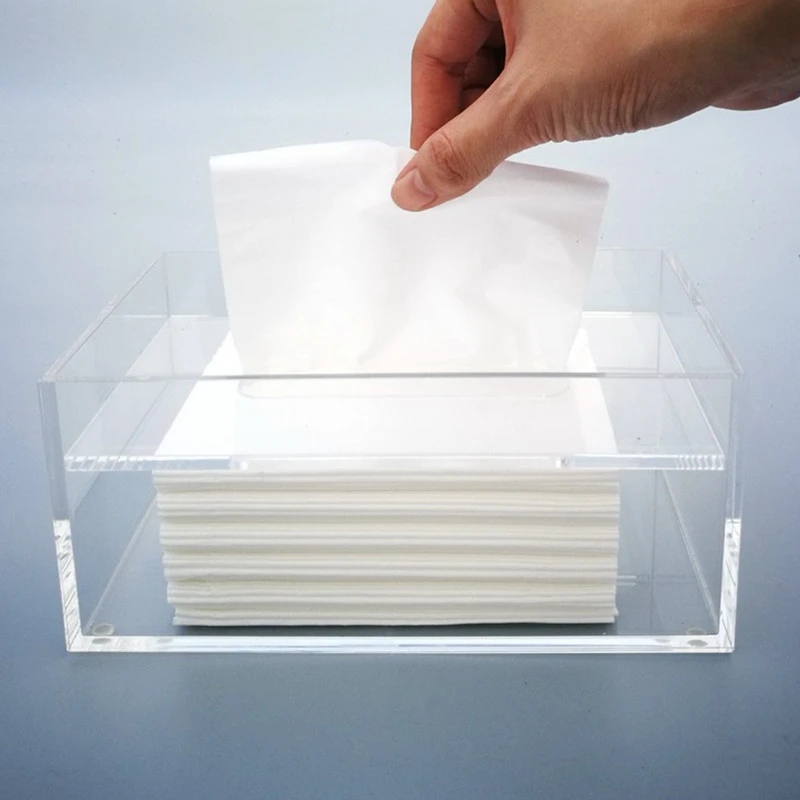 1pc Tissue Box Acrylic Square Transparent Tissue Case Paper Storage Box for Home 