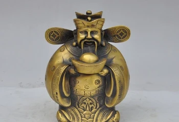 

6"chinese buddhism brass copper wealth god yuanbao Jambhala mammon lucky statue