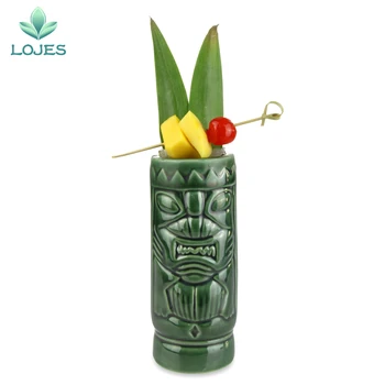 

500ml Hawaii Tiki Mugs Cocktail Cup Beer Beverage Cup Wine Mug Bar Tool Ceramic Mean Green Tiki Mug