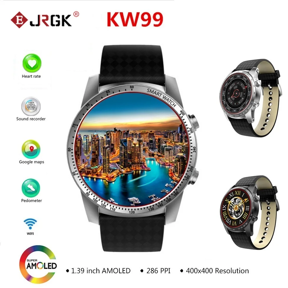 

JRGK KW99 3G Smartwatch Phone Android 1.39'' MTK6580 Quad Core Heart Rate Monitor Pedometer GPS Smart Watch For Mens pk KW88
