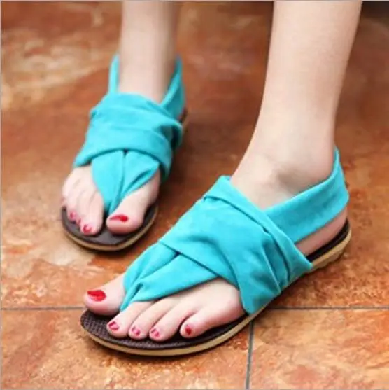 2015 New Sandals Candy Color Flat Ankle Stretch Fabric Shoes Sandals Drop Shipping WXZ010