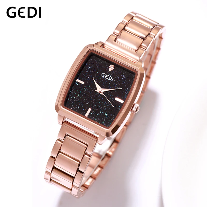 

GEDI Luxury Brand Women's Ladies Watch Starry Dial Rose gold Women Watches Woman Watch Female Wristwatch 2019 Lady Clock