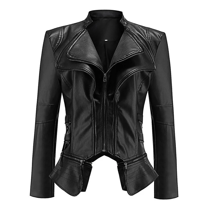 Spring Autumn Women Short Leather Jacket High quality PU Leather Splice