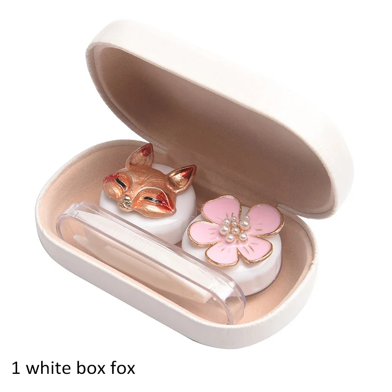 Милая железная коробка для маленьких животных, чехол для контактных линз, женские очки, коробка для хранения, портативный милый дорожный набор, коробка для глаз, контейнер, держатель - Color: White