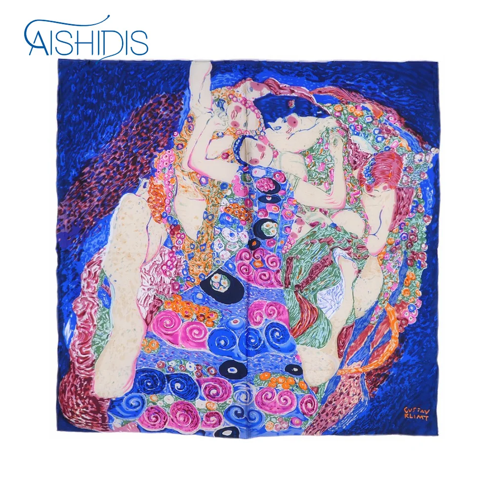 

Women 100% Real Silk Luxury Brand Scarf Square Head Hijab Printed Gustav Klimt's "Virgins" For Mother's Day