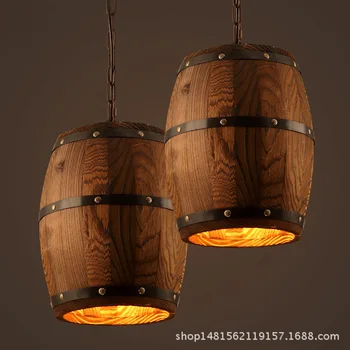 

Loft American village wooden Wine barrel pendant light barrel bucket dining room bedroom E27 Fixture hanging lighting