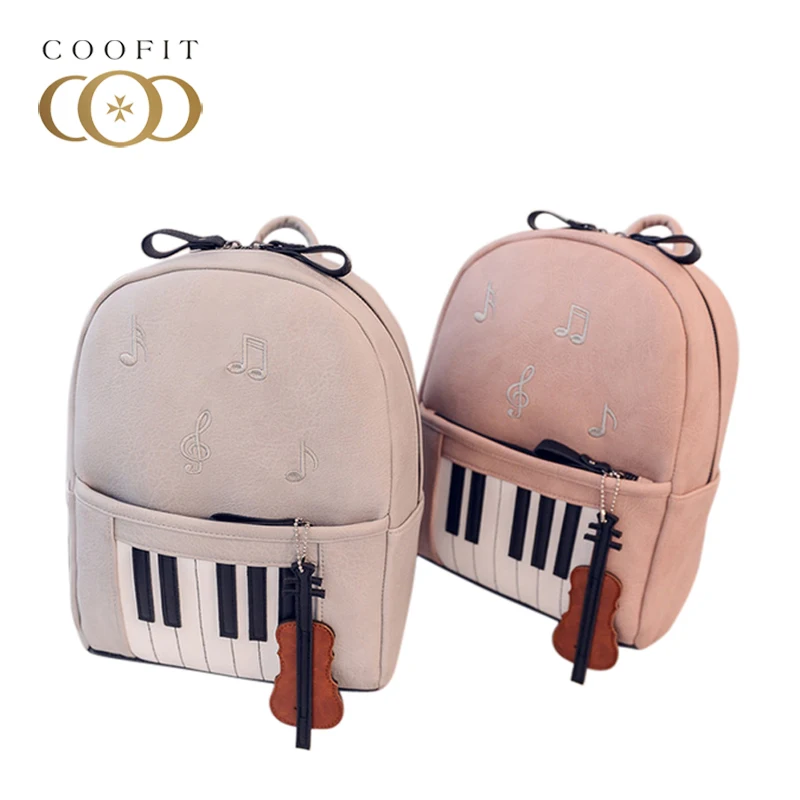 

Coofit Cute Note Piano Printed Mini Backpack For Girls Teens High Quality Guitar PU Leather Female Women Bagpack Travel Satchel