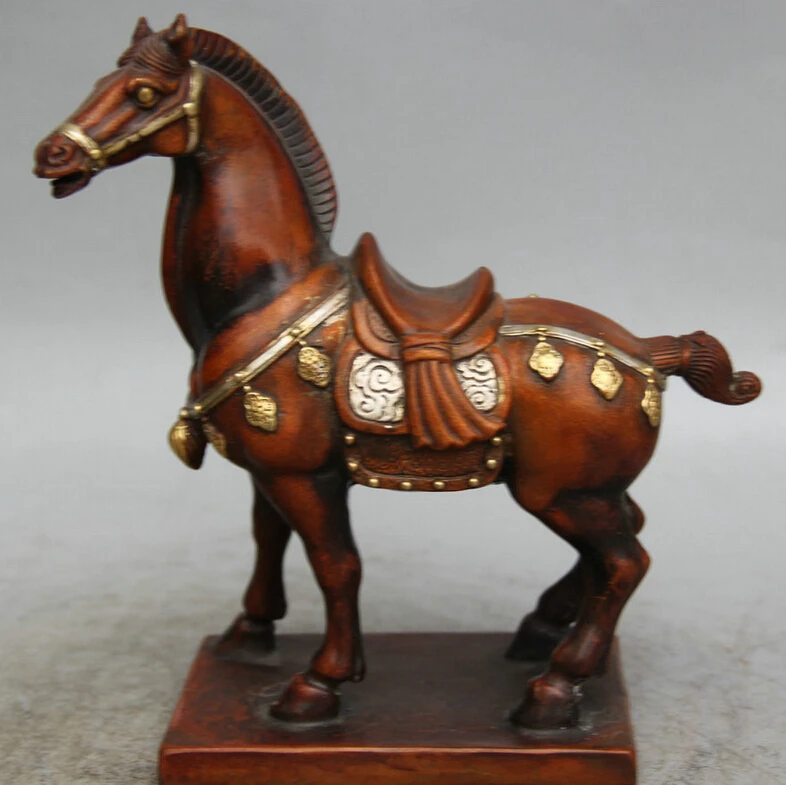 

S5929 7" China Purple Bronze Gild Silver Folk Zodiac Year Tang Horse Statue sculpture D0318