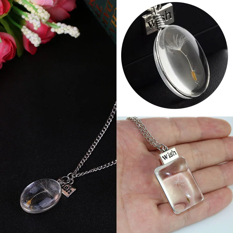 Ожерелье чокер с серебряным покрытием натуральное семя одуванчика в стеклянной