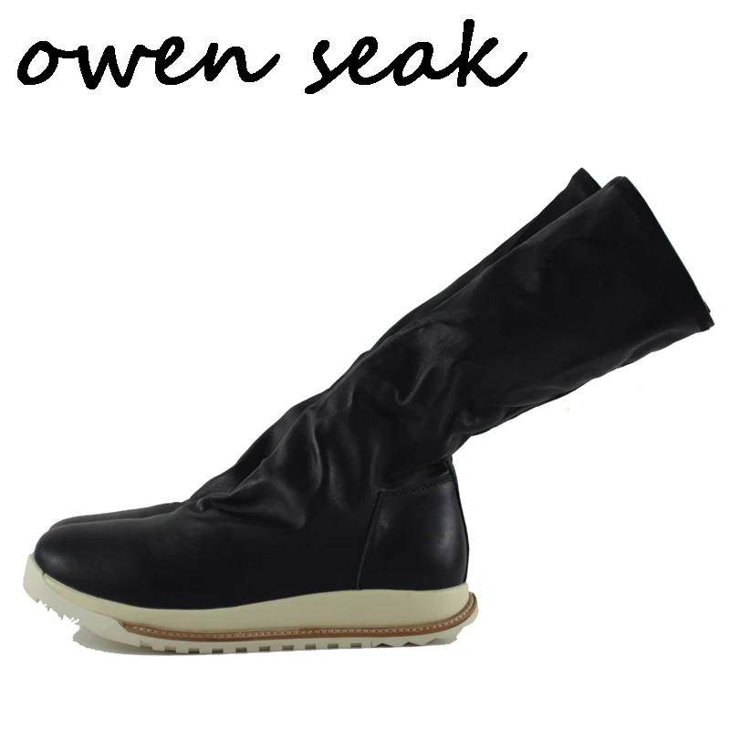 

18ss Owen Seak Men Shoes Knee High Boots Sheepskin Leather Luxury Trainers Winter Boots Casual Flats Shoes Black Big Sneaker