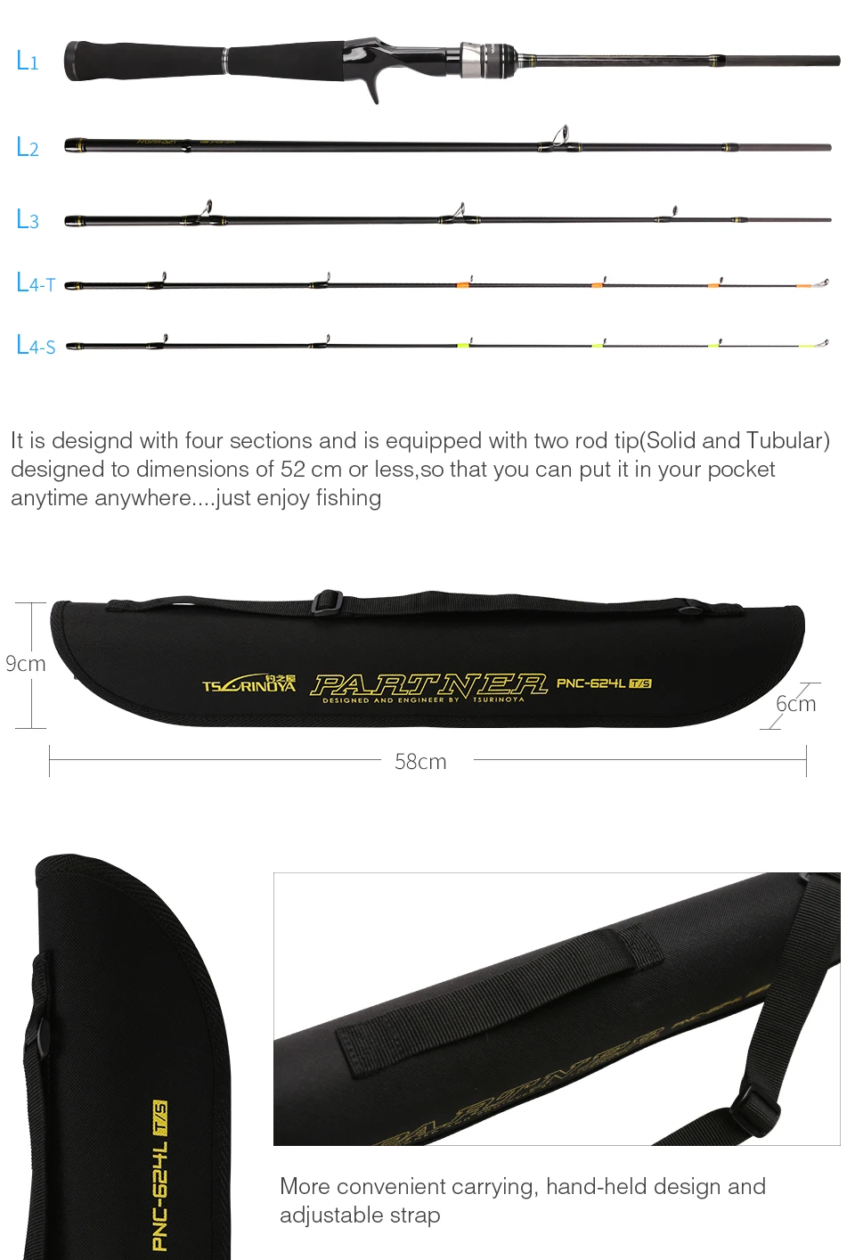 TSURINOYA PARTNER, спиннинговое литье, 1,88 м, 1,89 м, UL/L, 4 секции, дорожные удилища, одноцветные двойные удилища, удочка для ловли форели, окуня, приманки