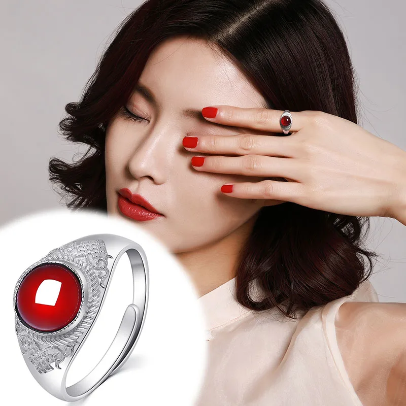 Женское кольцо Anel Для женщин Полу-изысканные кольца Anillos S925 Хонгюн свинья подарок кольцо, с открытым носом бен год граната