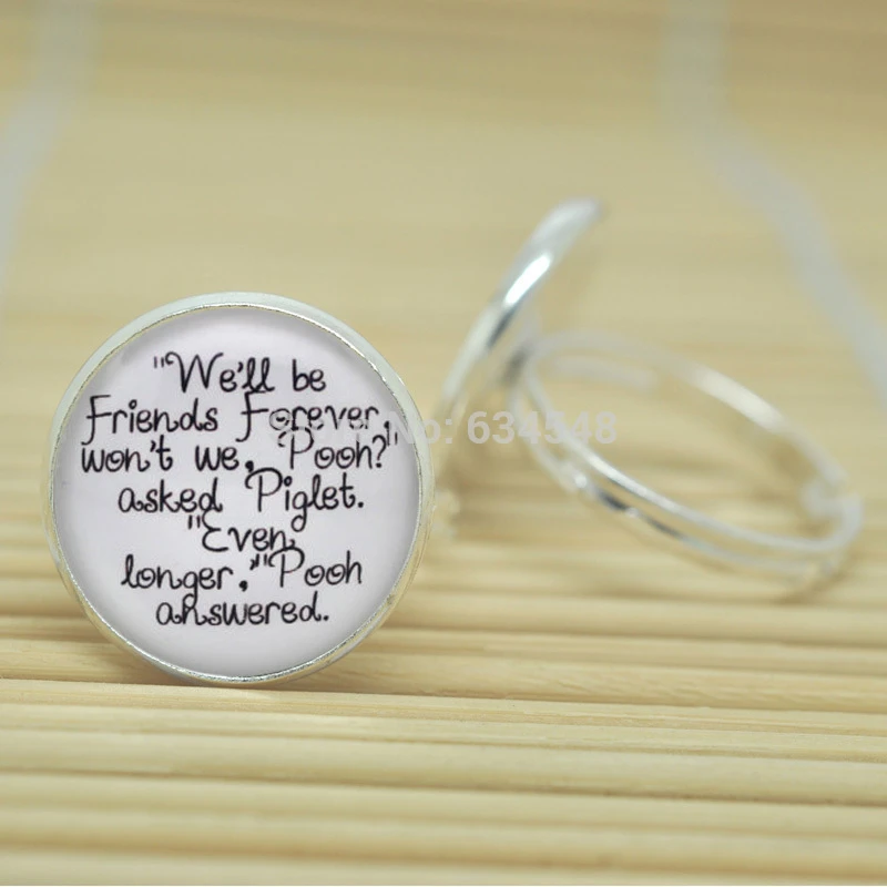 1 Pcs Nous Serons Amis Pour Toujours Winnie Et Porcinet Citation Bijoux En Verre Cabochon Reglable Anneaux D0136 Aliexpress