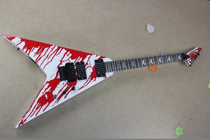 

V shape Custom Shop guitar Blood Tears top James Hetfield used Electric Guitar tremolo Bridge and 9V Active pickups guitar