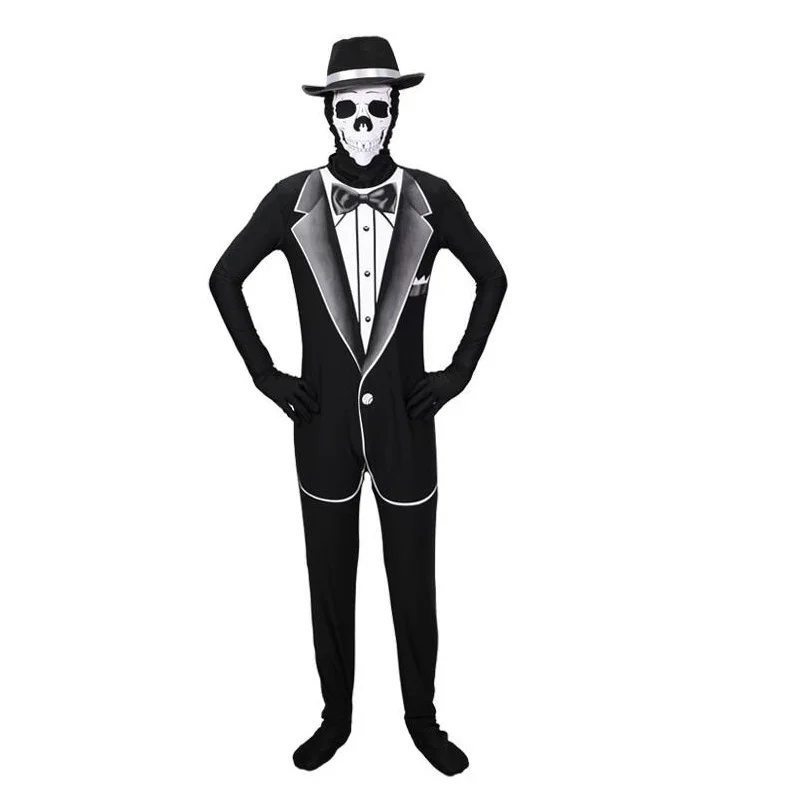 Хэллоуин Косплей Костюм скелет мужской костюм Маскарад Карнавал черепа джентльмен бизнесмен костюм для ролевых игр