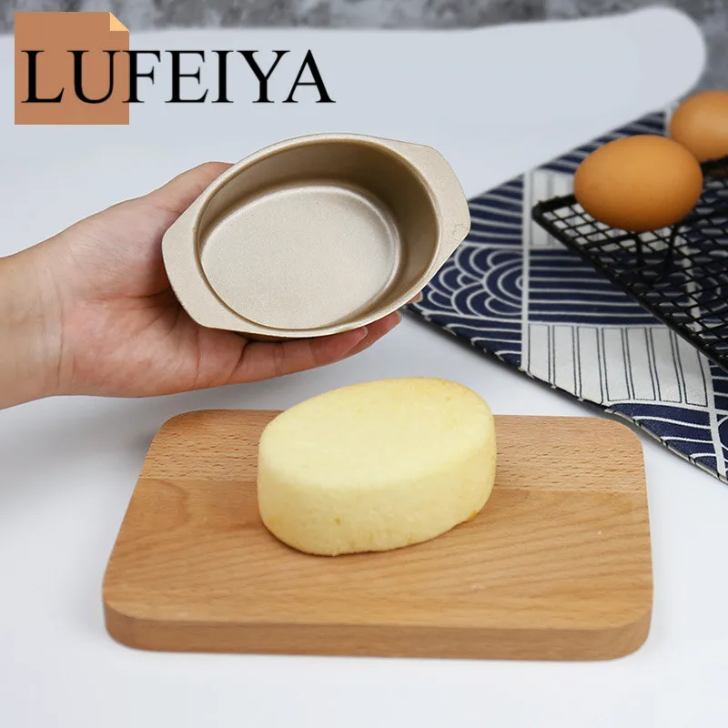 

Kitchen Tools Bakeware 3-inch Mini Non-stick matel Cheesecake baking cake tin Pan Oval Pudding Mold Bread Tray Mould Gold