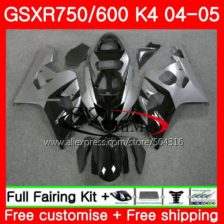 No. 1 Серебристый, черный Комбинезоны для SUZUKI GSXR 600 R600 30SH2 GSX-R600 GSXR750 GSXR 750 04 05 K4 GSX-R750 04 05 GSXR600 2004 2005 обтекатели - Цвет: No. 1