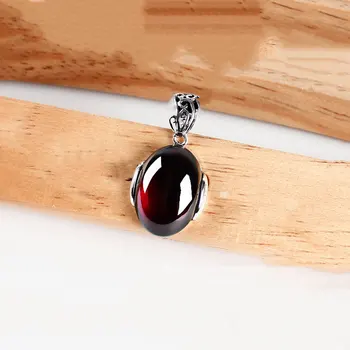

FNJ 925 Silver Pendant 100% Pure S925 Solid Thai Silver Natural Green Stone Synthetic Garnet Pendants for Women Jewelry Making