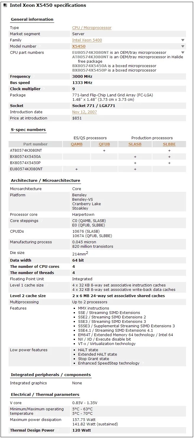 Intel Xeon X5450 Processor 3.0GHz 12MB 1333MHz CPU works on LGA775 motherboard cpu chip