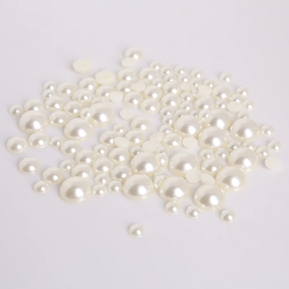 

50-1000pcs 12 Size Ivory Color Round Flatback ABS Imitation Pearl Beads For DIY Craft Scrapbook Decoration