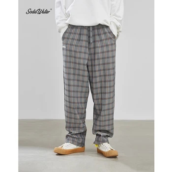 

SODA WATER Men Retro Plaid Casual Pants 2019 Autumn Japan Style Loose Straight Trousers Streetwear Drawstring Harem Pants 93315W