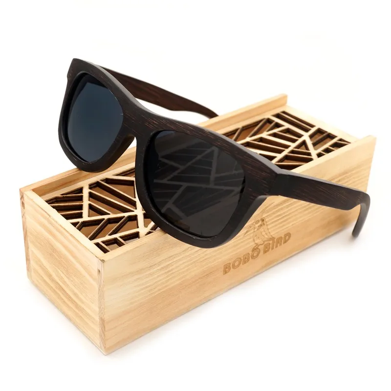 100% přírodní ebenové dřevěné sluneční brýle Pánské luxusní značky Design náměstí polarizované sluneční brýle s dřevěnou dárkové krabičce