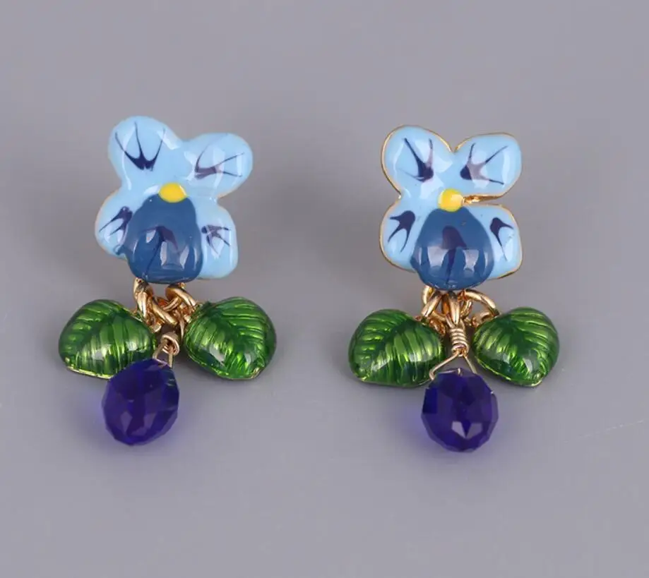 

CSxjd Luxury Jewelry enamel glaze Blue flowers earrings