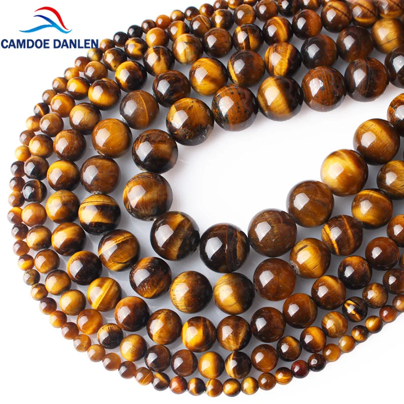 

CAMDOE DANLEN Natural Gem Stone Yellow Tiger Eye Round Beads 6 8 10 12 14 16MM Fit Diy Charms Beads Jewelry Making Accessories