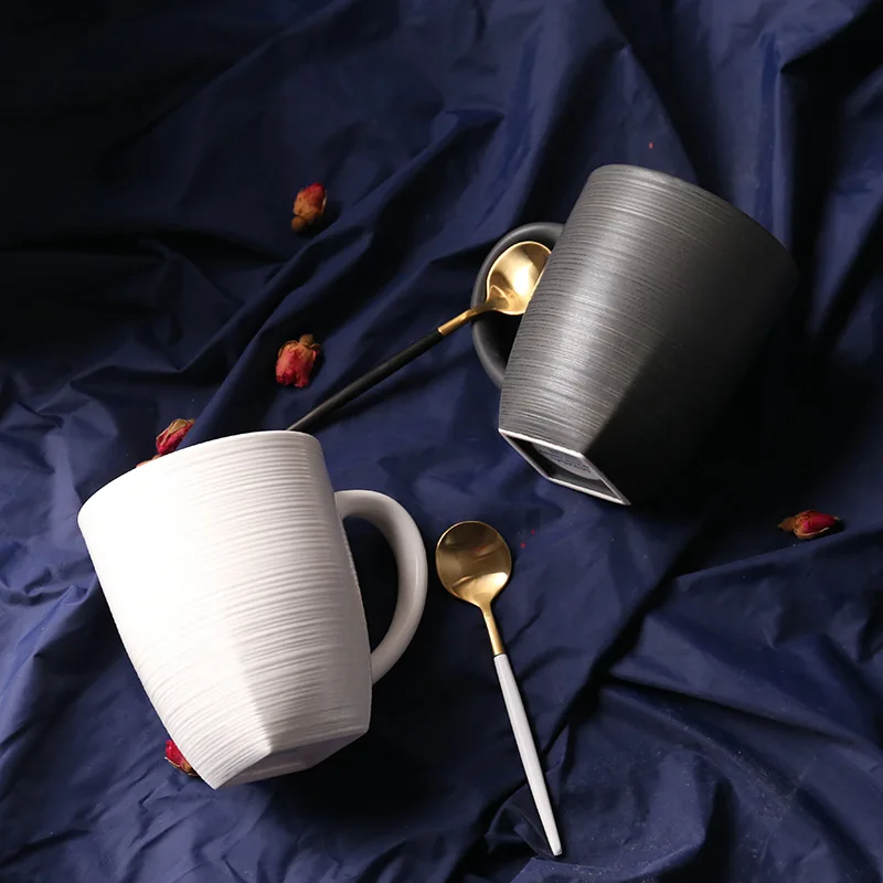 Творческий керамическая чашка Пара Набор Кружка Мода простой скраб Кофе Матовый Черный чашки для завтрака молоко сплошной цвет круглый