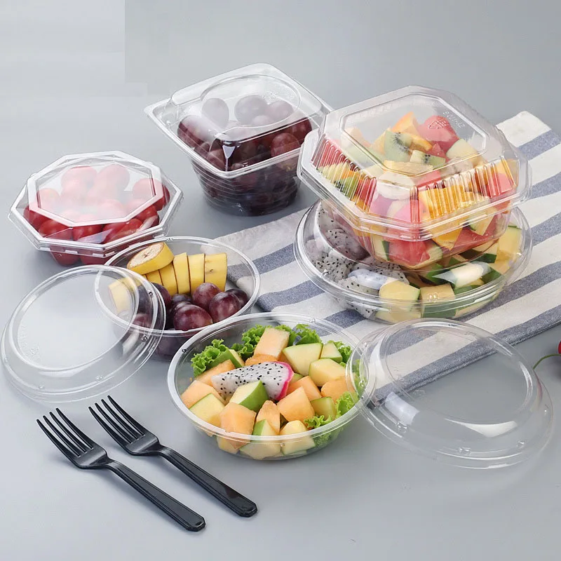 50 набор прозрачных пластиковых упаковочных коробок для фруктовых салатников, прозрачная чашка для салата, контейнер для фруктовых продуктов, тарелка, упаковка