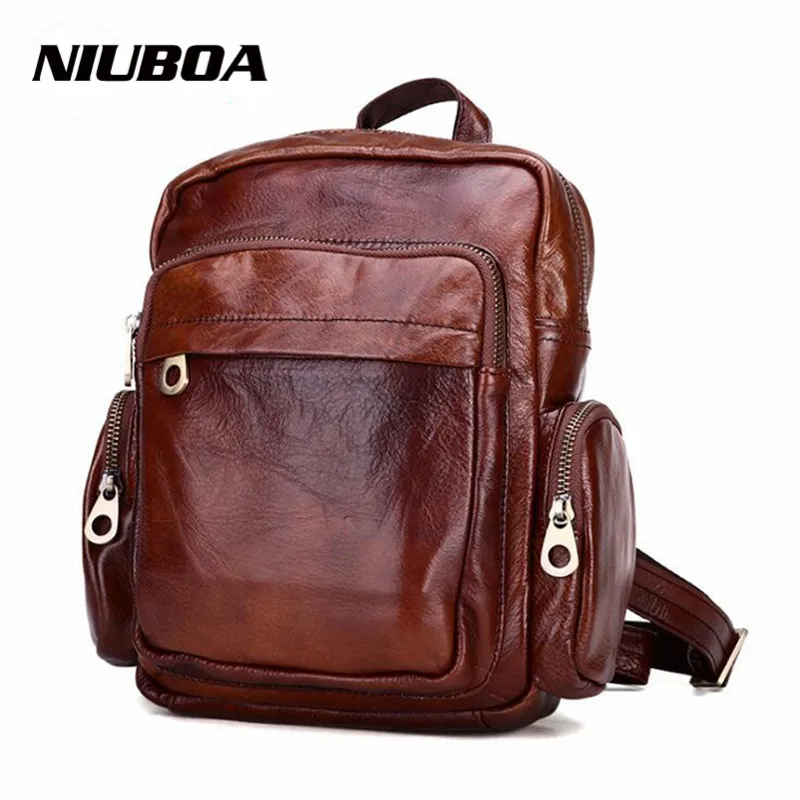 NIUBOA Woman Genuine Leather Backpack New Female Bags Vintage Small Natural Leather Shoulder Bag Vintage Luxury