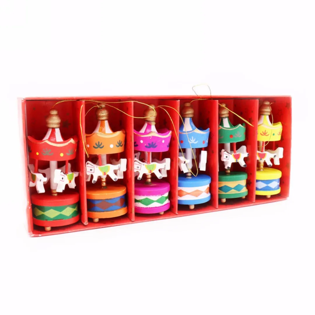 JX-LCLYL 6Pcs Wooden Carousel Horse Ornament Merry-Go-Round Christmas Bedroom Decor New