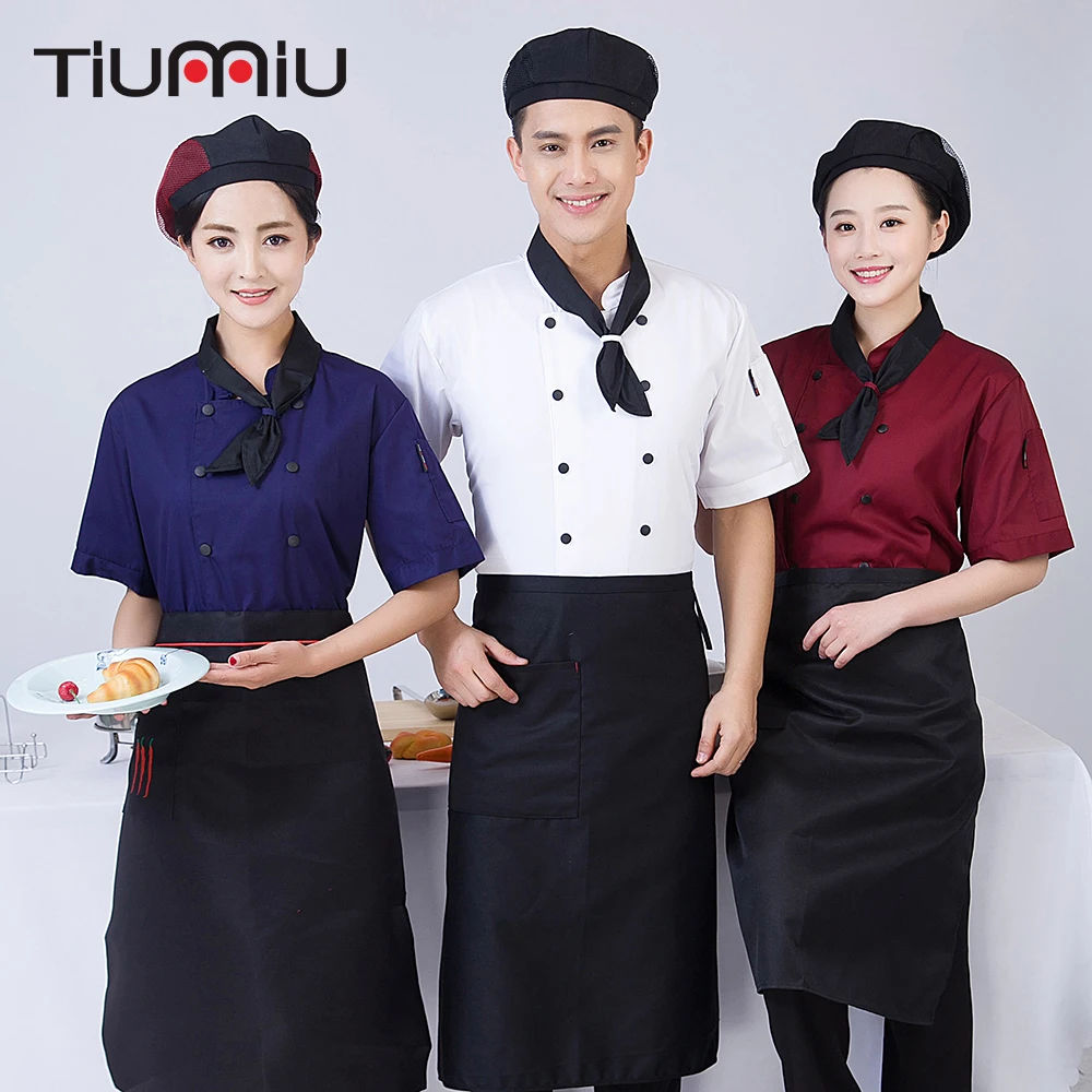 Новый высокое качество женский мужской с коротким рукавом двубортный шеф-повар униформа с галстуком кухня пекарня отель шеф-повар куртка