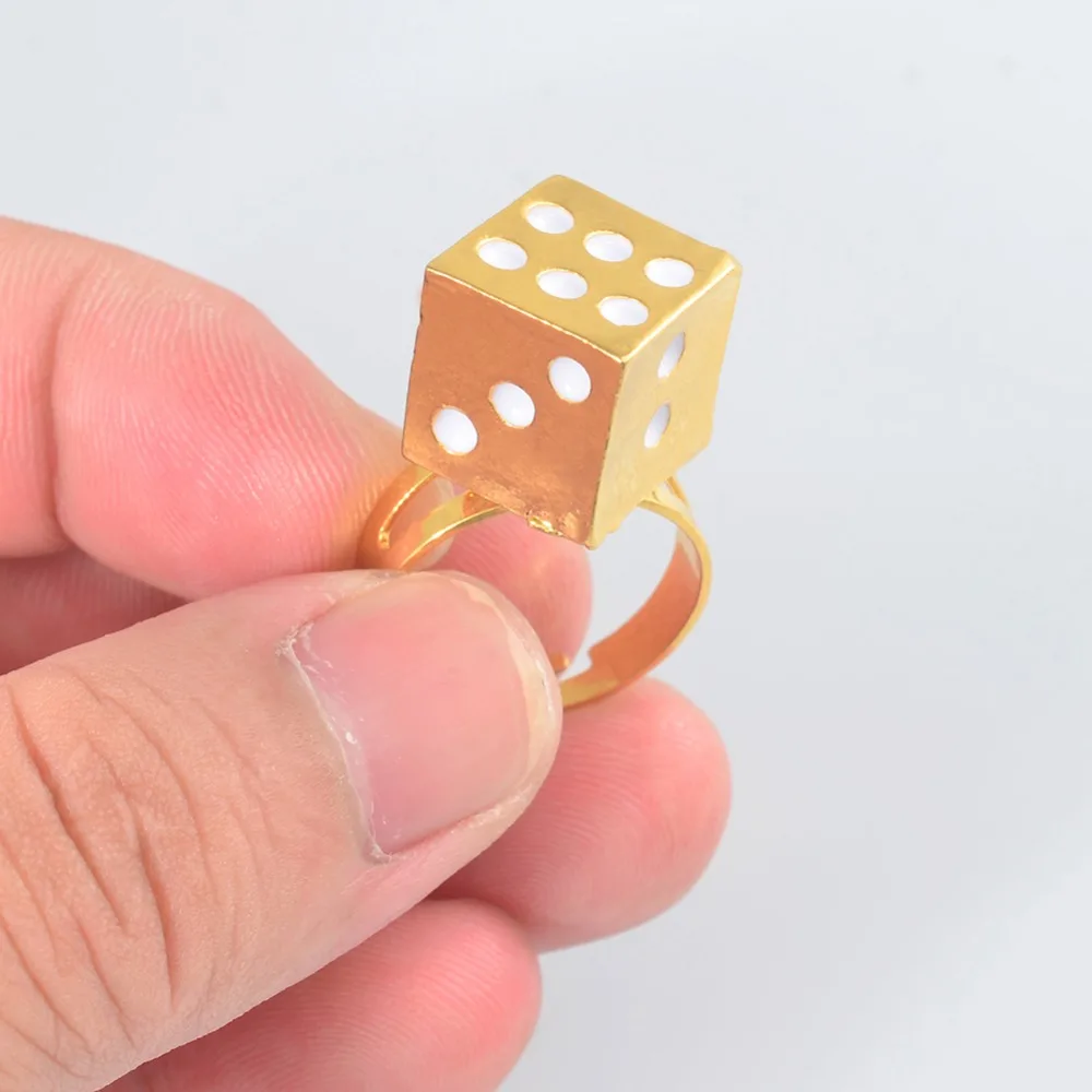 

Anniyo 2 Model / Gold Color Dice Ring Free Size for Women Die Jewelry Party Nice Items Resizable Rings #193806