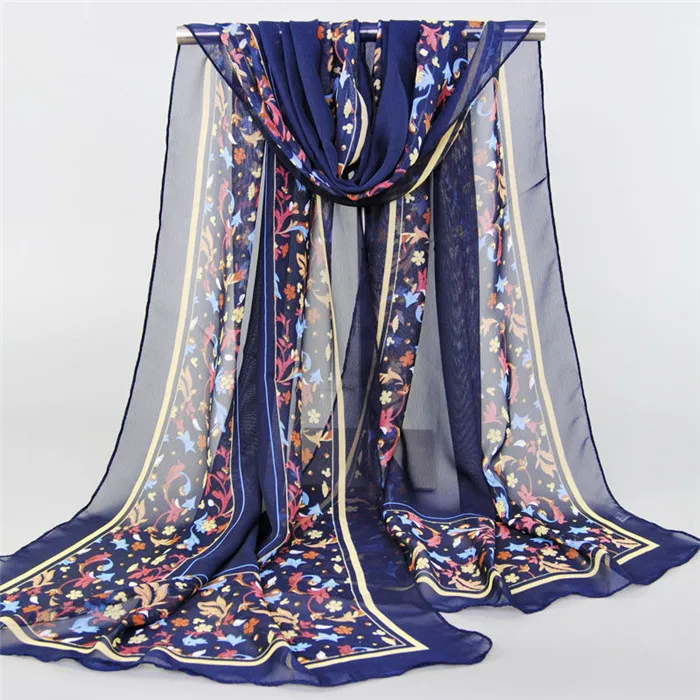 Шифоновый шелковый шарф для женщин богемные длинные шали с цветочным принтом накидка от солнца шарф Мусульманский Хиджаб sjaal echarpe - Цвет: 8