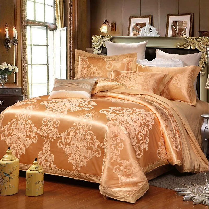

White Silver Color Jacquard Luxury Bedding sets 4 Pcs Queen/King size lace cotton Stain Bed set Bed linen Duvet cover pillow
