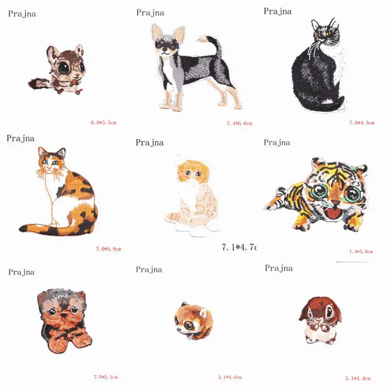 Prajna Милая панда собака тигр кошка нашивка значок дешевые вышитые железные на мультфильм нашивки для одежды наклейки ткань DIY Аппликация